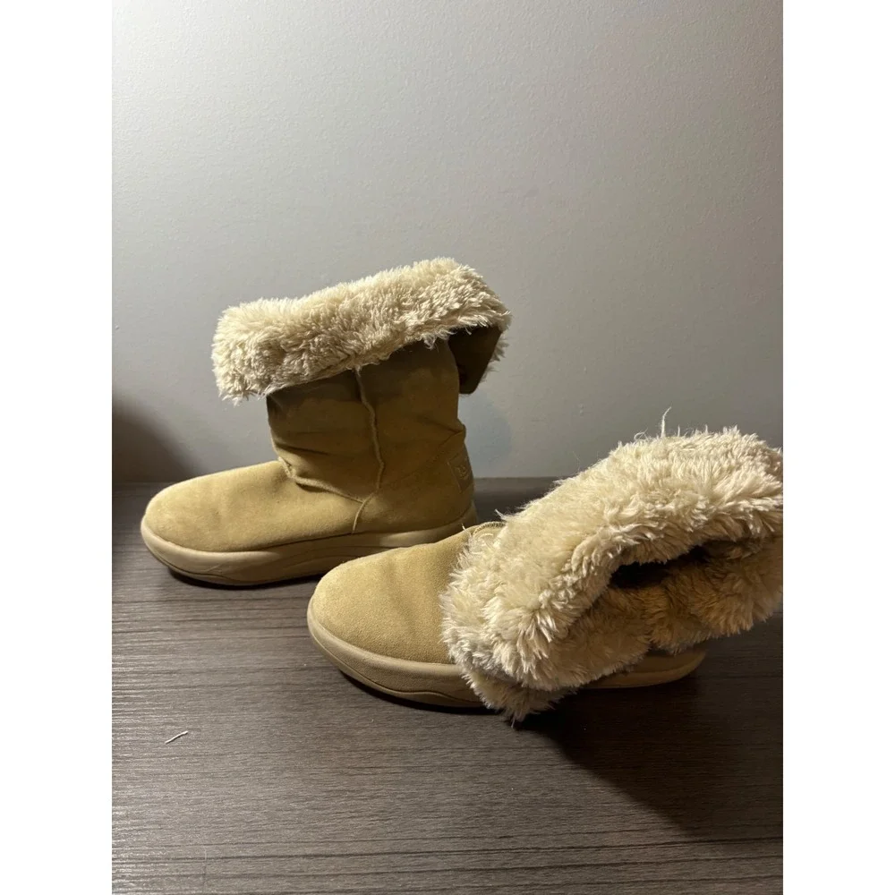 Sketchers Tone Up Toning Faux Fur Lined Suede Ankle Boots‎ Tan Size 6